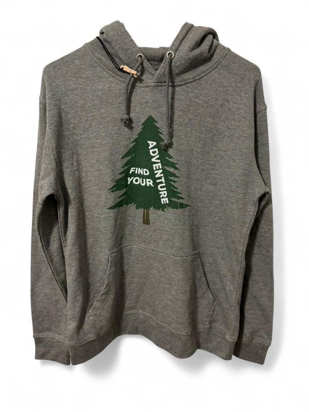 Men's Gray Hooded Sweatshirt with Green Tree Adventure Graphic